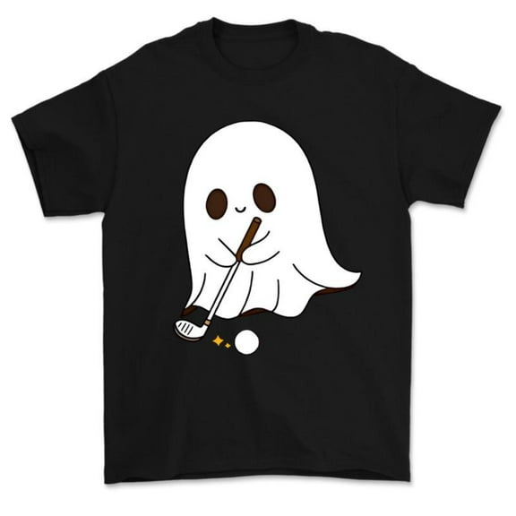Cute Ghost Golf Graphic T-Shirt for Women, Pattern printing，Vintage Tops, Funny Halloween Gift，Fashion，cotton，black，S-5XL