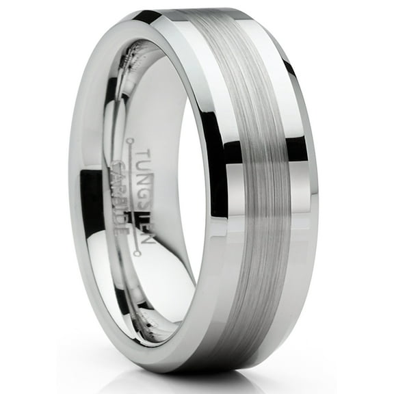 Metal Masters Mens Tungsten Ring Brushed Wedding Band Silvertone Comfort-fit 8mm