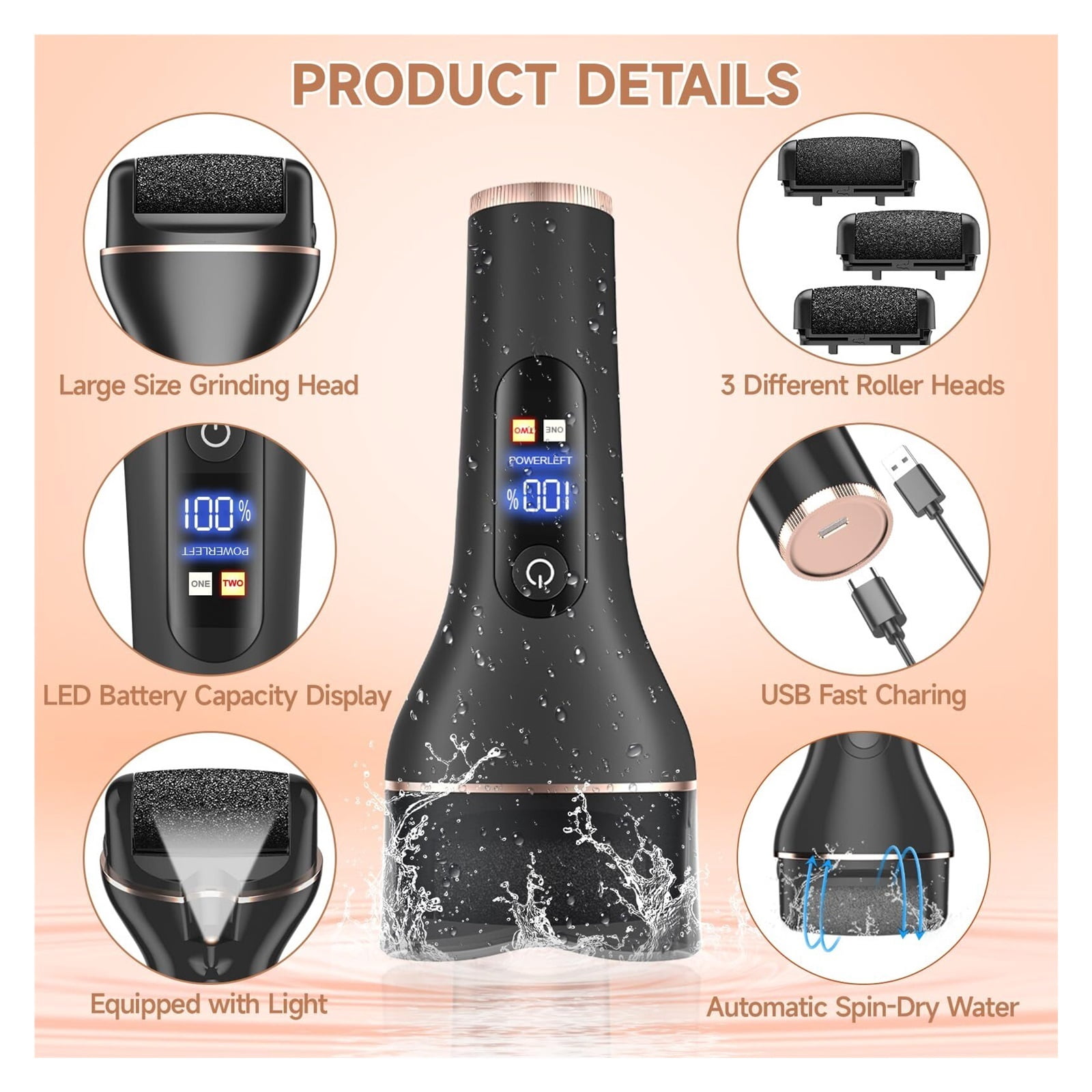 Electric Callus Remover for Feet,Rechargeable Portable Electronic Foot File Pedicure Kits,Professional Waterproof Pedi Feet Care Tools Wet&Dry Foot Scrubber File Perfect for Hard Cracked Dry Dead Skin