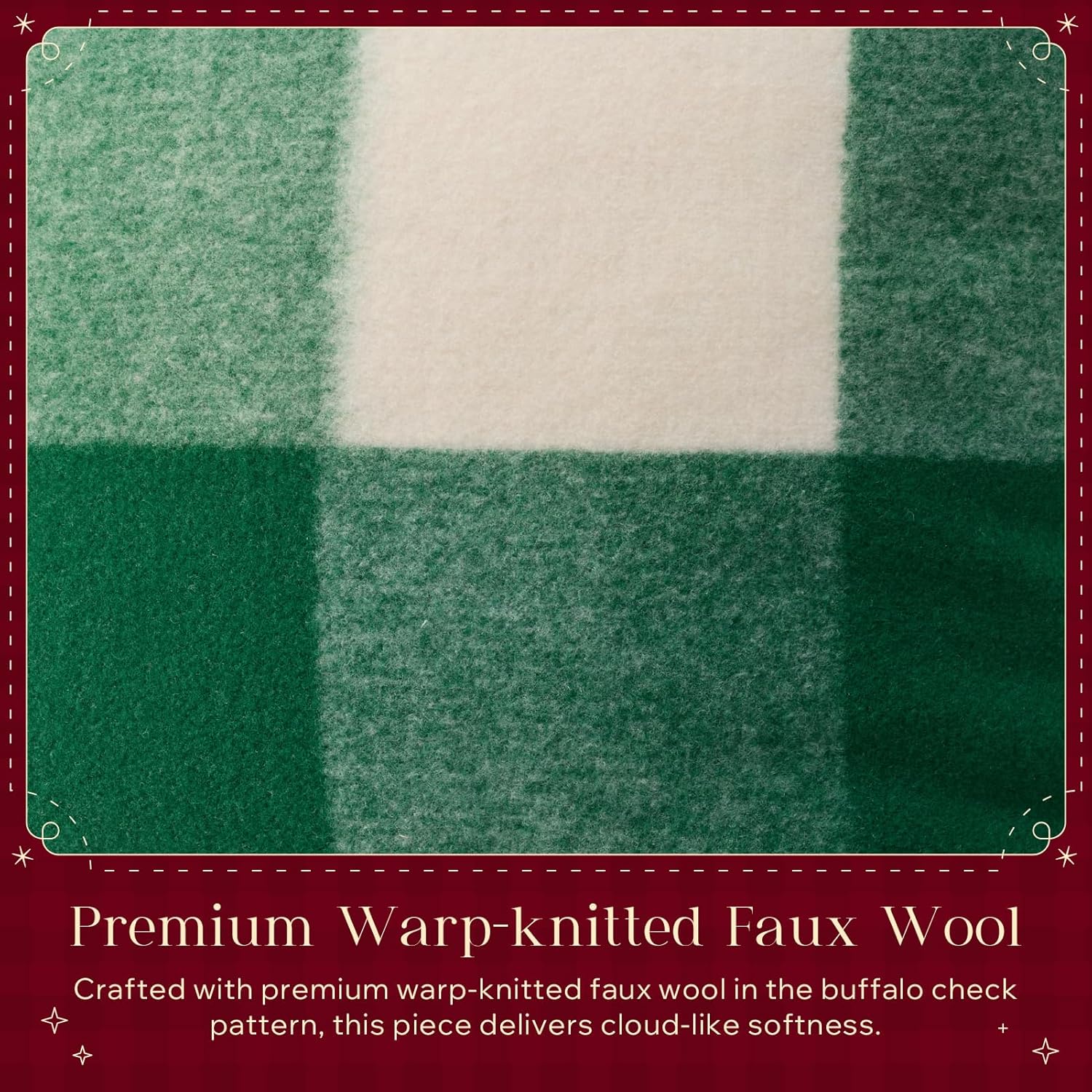 Pack of 2 Christmas Throw Pillow Covers, 18x18 Inch Faux Wool Buffalo Check Plaid with Locking Edge, Green Holiday Decor for Couch