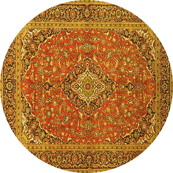 Ahgly Company Machine Washable Indoor Round Persian Yellow Traditional Area Rugs, 4' Round