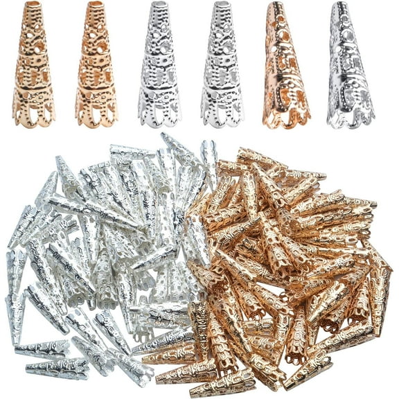 Flower Bead Caps, 200 Pcs Cones Flower Bead Caps Metal Filigree Bead End Caps for DIY Tassel Jewelry Making