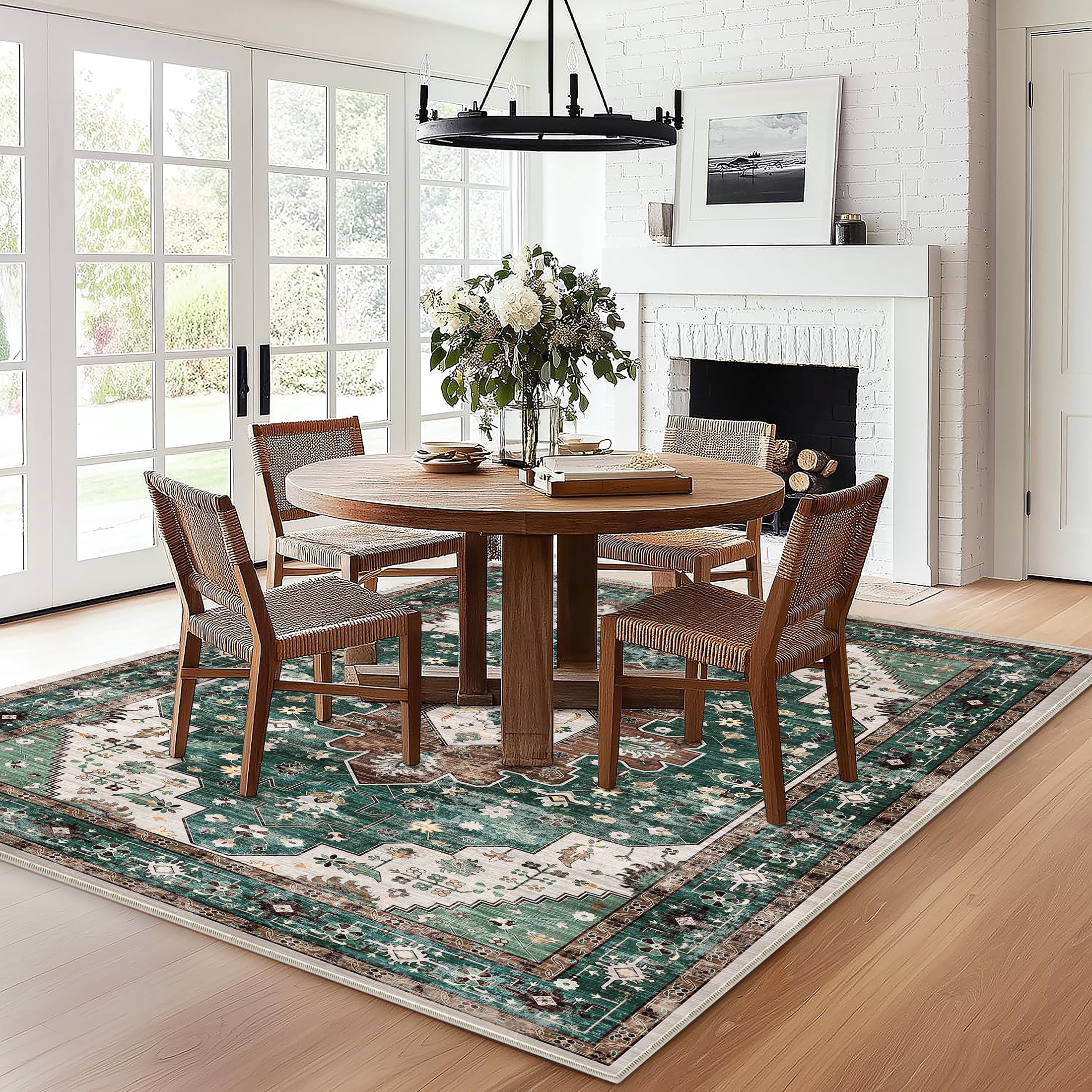 BERTHMEER Area Rugs 8’x10' Clearance for Living Room Vintage Large Rugs Bedroom Office Farmhouse Dining Room Washable Green Oriental Carpets Non Slip Traditional Distressed Rugs