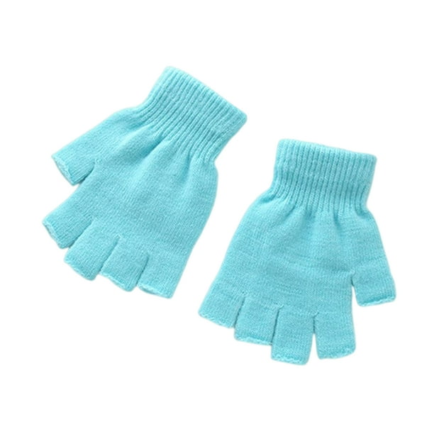 Qarigey 1 par de guantes de punto con medio dedo Unisex, mitones elásticos sin dedos, para ciclismo de carretera, cálidos para mujeres y hombres guantes y mitones Azul claro Qarigey AP012306-07