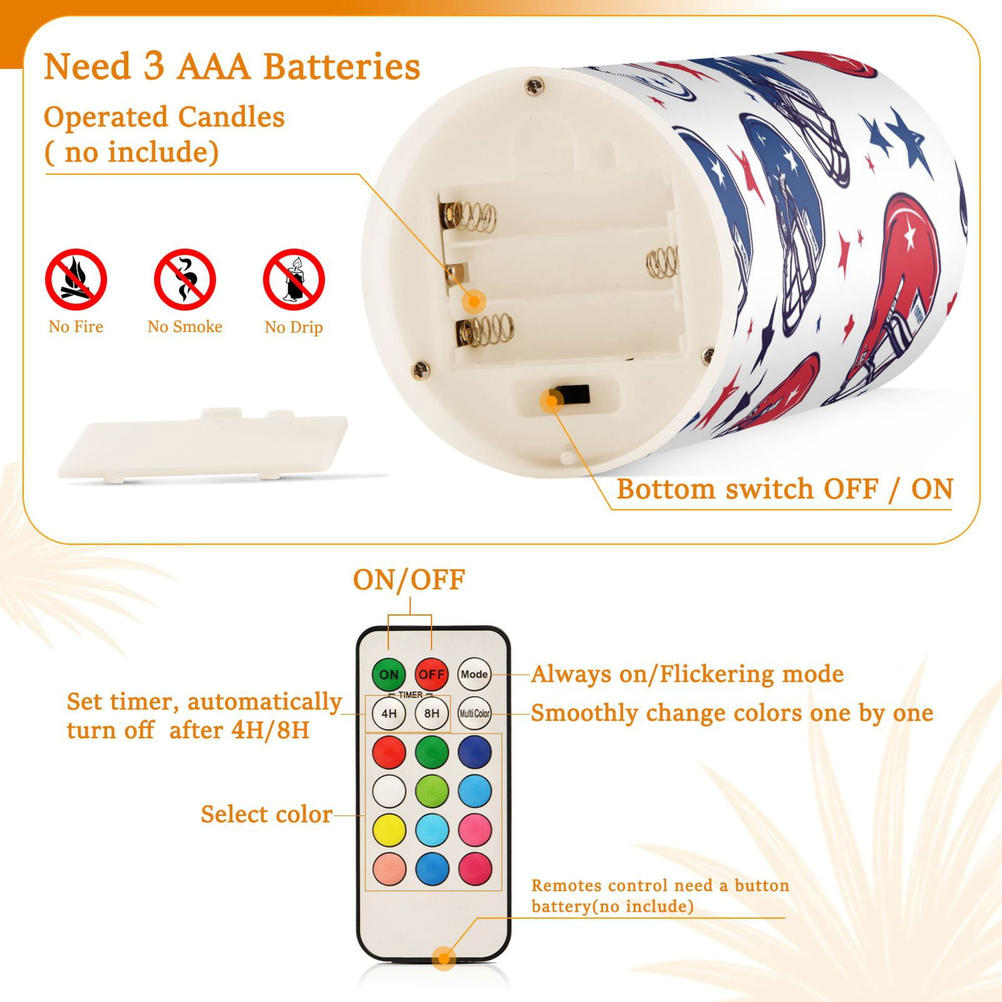 Yayeee Flameless Candles with Remote Flickering Battery Operated Multi Color Changing, Cartoon American Football Helmets
