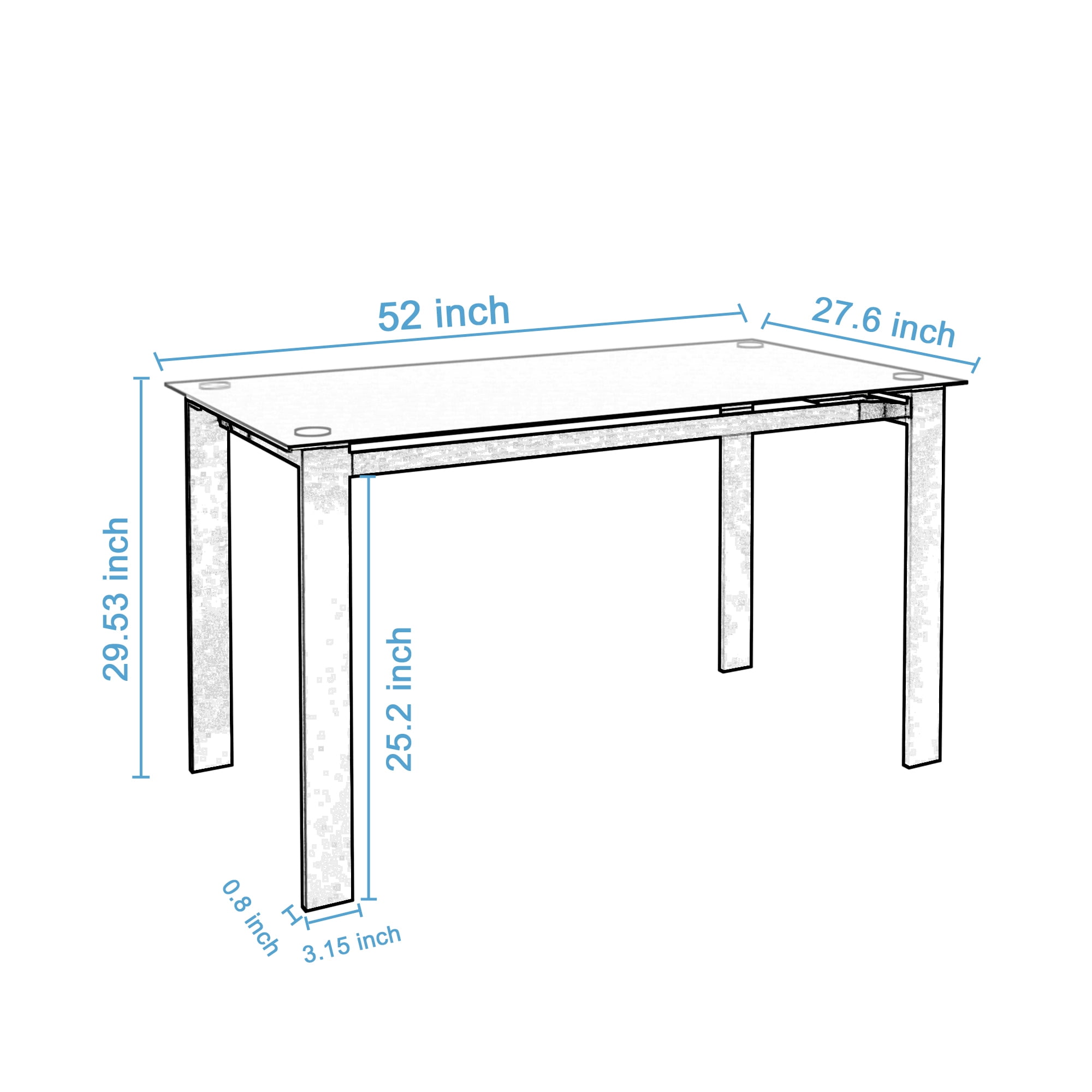 Euroco 52" Rectangular Dining Table for 6, Modern Kitchen Glass Table for Kitchen Living Room,Black