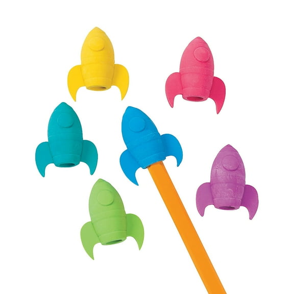 Rocket Ship Eraser Pencil Toppers - Stationery - 12 Pieces