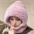 thumbnail image 3 of ZQUUVOU Women's Plush Knit Turban Hat 3 In 1 Beanie Face Mask Neck Warmer Windproof Cold Weather Outdoor Cycling Skiing Pink, 3 of 4