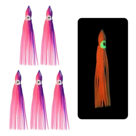 Fishing Squid Skirts Glow Soft Plastic Trolling Lures Fit for Bass Trout Salmon Saltwater Fishing Bait Pink Blue 3 Inch