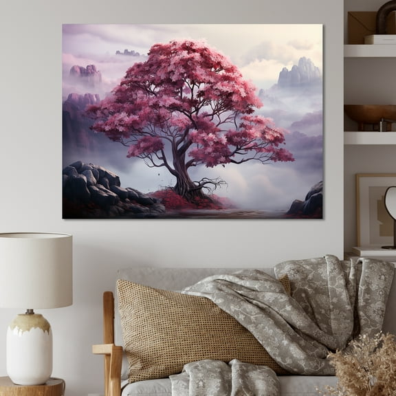 Designart "Pink Mystique In Amethyst Woods IV" Tree Redwood Canvas Wall Art