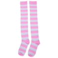 thumbnail image 1 of Women's Extra Long Striped Socks Over Knee High Opaque Stockings (Pink & White), 1 of 4