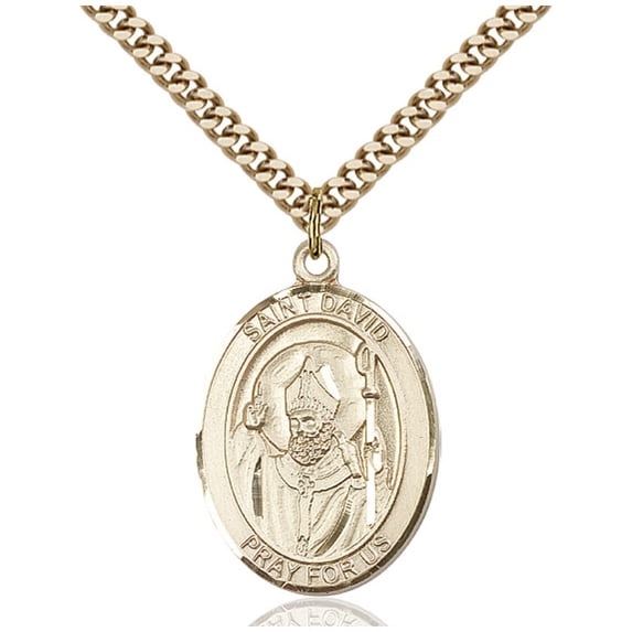 Gold Filled St. David of Wales Pendant 1 x 3/4 inches with Heavy Curb Chain
