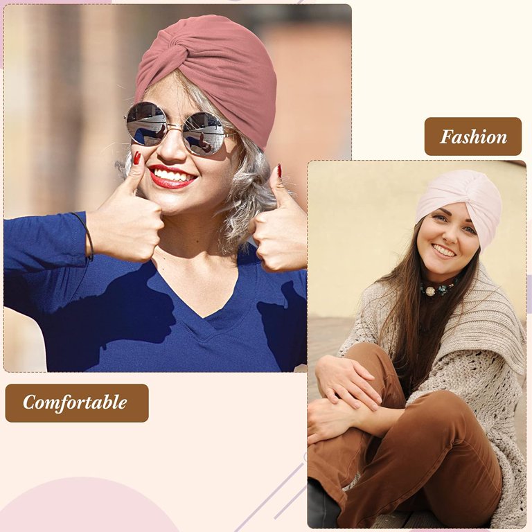 Women\'s Cotton Turban Headwrap Set 4 Colors Chemo Sleep Cap Yoga Accessory ASKNOTO 4 Pieces Soft Hair Turbans, Pre Tied Headwrap Knot  main image 2