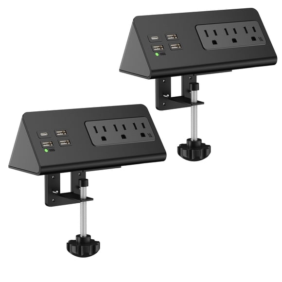 Nightstand Edge Mount Power Strip with USB-C Ports Tabletop Surge Protector Desk Clamp Power Sockets with 3 AC Outlets &4 Fast Charging USB Ports for