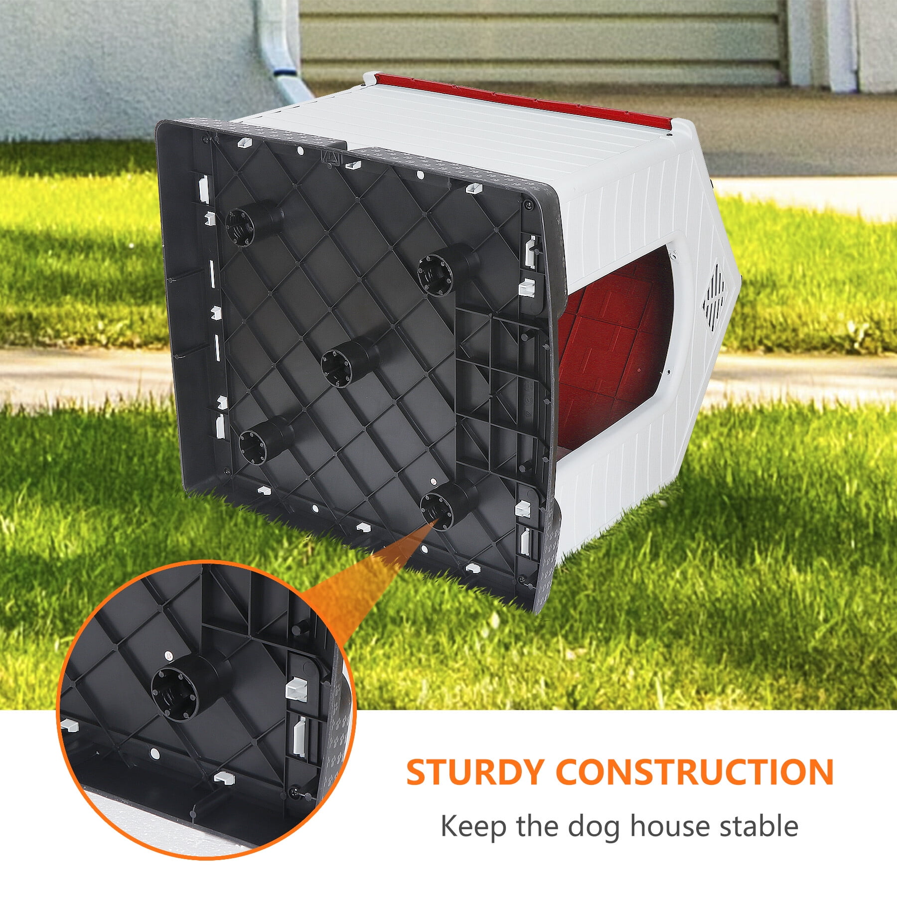 HomGarden 28-inch Plastic Dog House Medium Pet Puppy Shelter Waterproof Kennel Indoor Outdoor Red