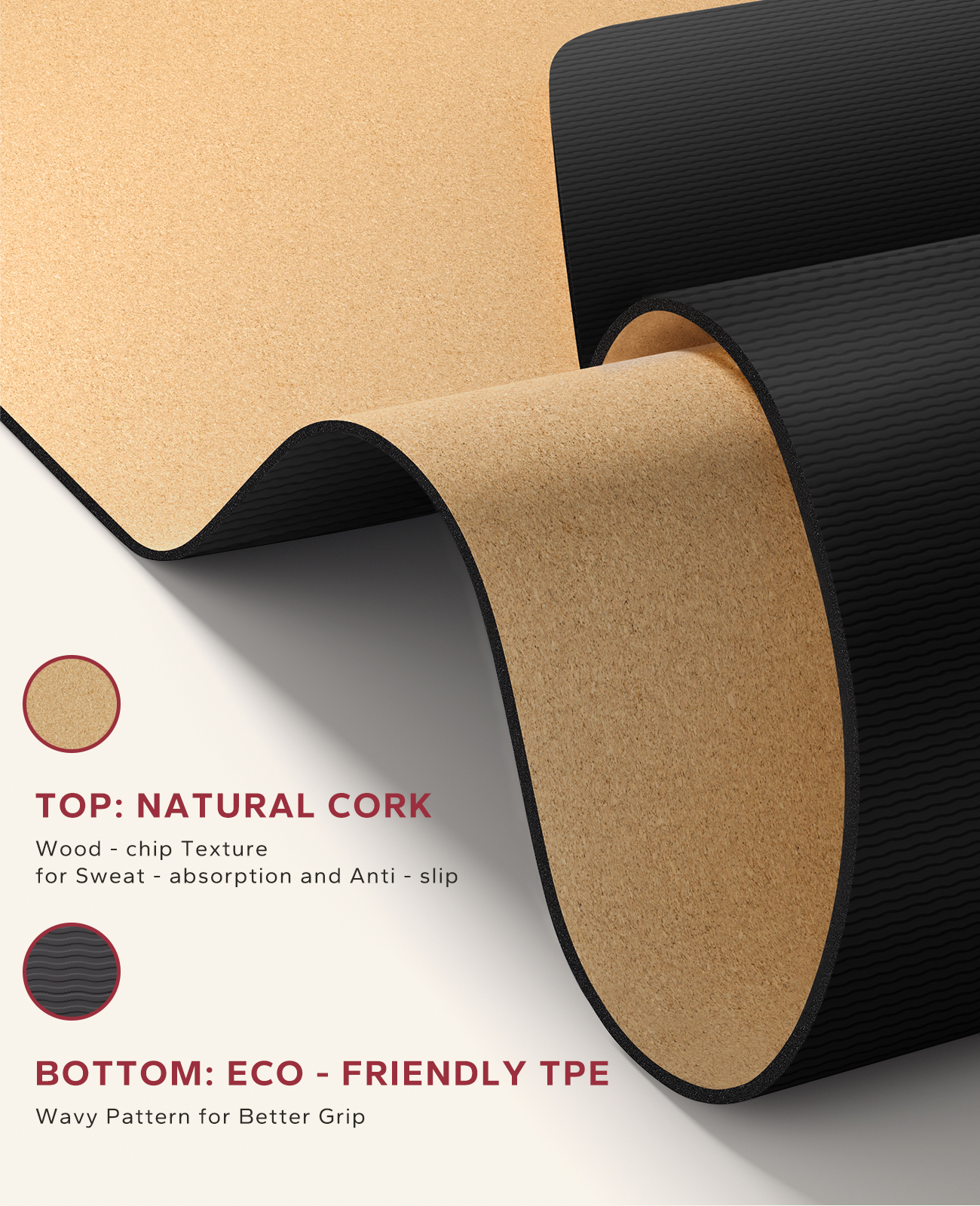 Extra Wide Cork Yoga Mat 6ft x 3ft - Non-Slip Exercise Mat for Home Workouts, Pilates & Stretching - 6mm Thick Eco-Friendly Mat with Resistance Bands & Carry Bag