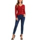 thumbnail image 2 of INSPIRAR CHIC Blusas de punto con botones decorativos y cuello en V arrugado para mujeres, color rojo, 2 of 5