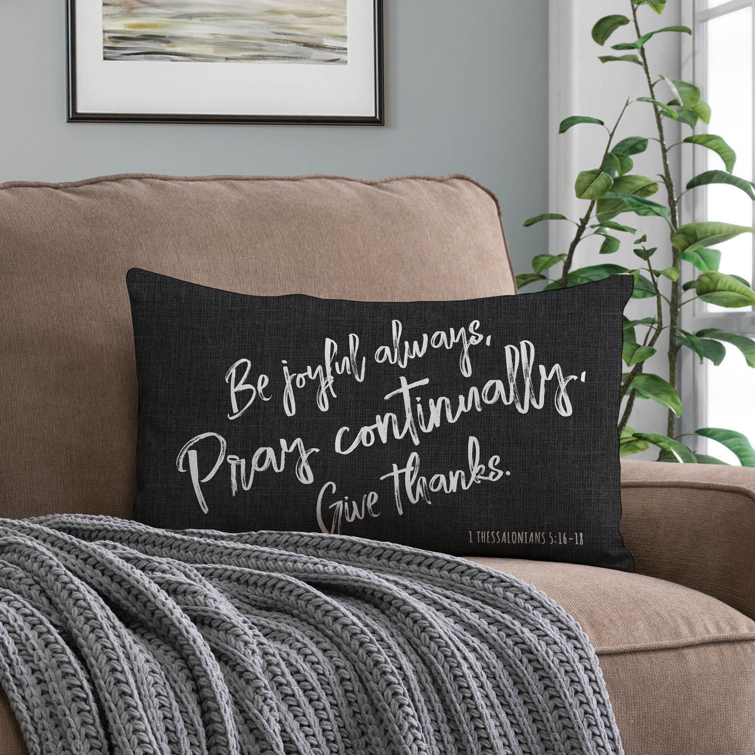 Personalized Planet Pray Continually Lumbar Throw Pillow with Dark Gray Rectangular Removable Cover | Spiritual Decoration for Chair Sofa Couch Living Room or Bedroom of Faith | 20x12