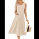 thumbnail image 3 of Vestido de Verano para Mujer, Sin Mangas, Floral, con Cuello Redondo, Cintura Alta, Corte A, Midi y Bolsillos Albaricoque XL, 3 of 10