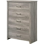Kings Brand Furniture Harmony 5 Wood Drawer Chest Dresser for Bedroom - Tall & Modern Storage Organizer (Light Oak Gray)