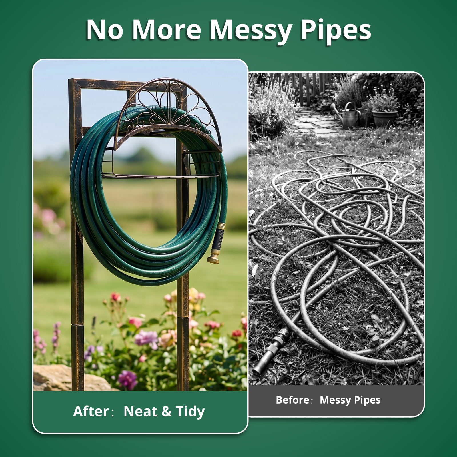 Heavy-Duty Freestanding Garden Hose Holder with Storage Basket