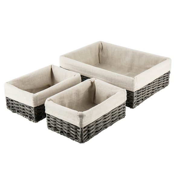 Hosroome Handmade Wicker Storage Baskets Set for Organizing Baskets Nesting Baskets(Set of 3,Grey)