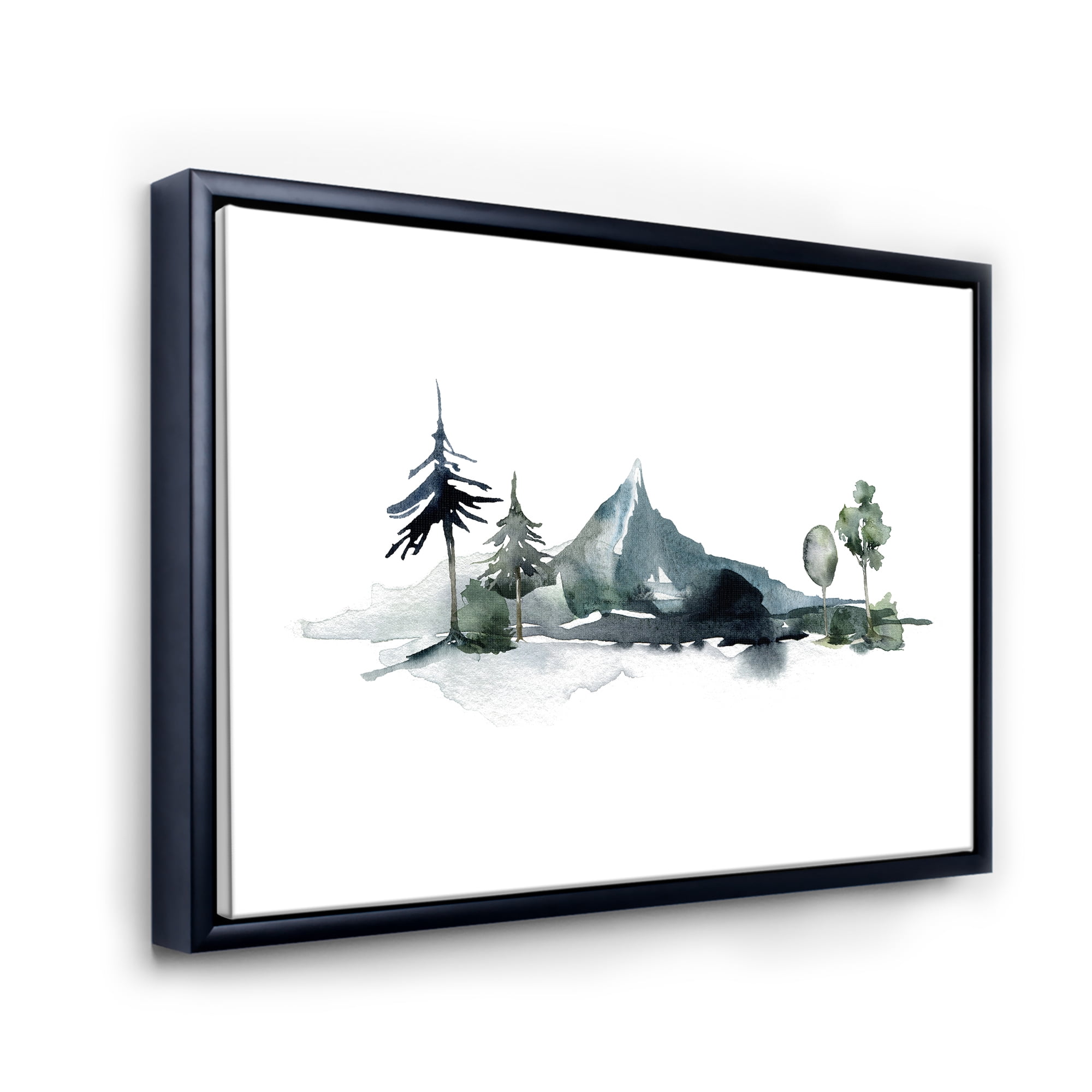 Designart 'Minimalistic Fir Forest and Winter Mountains II' Modern Framed Canvas Wall Art Print