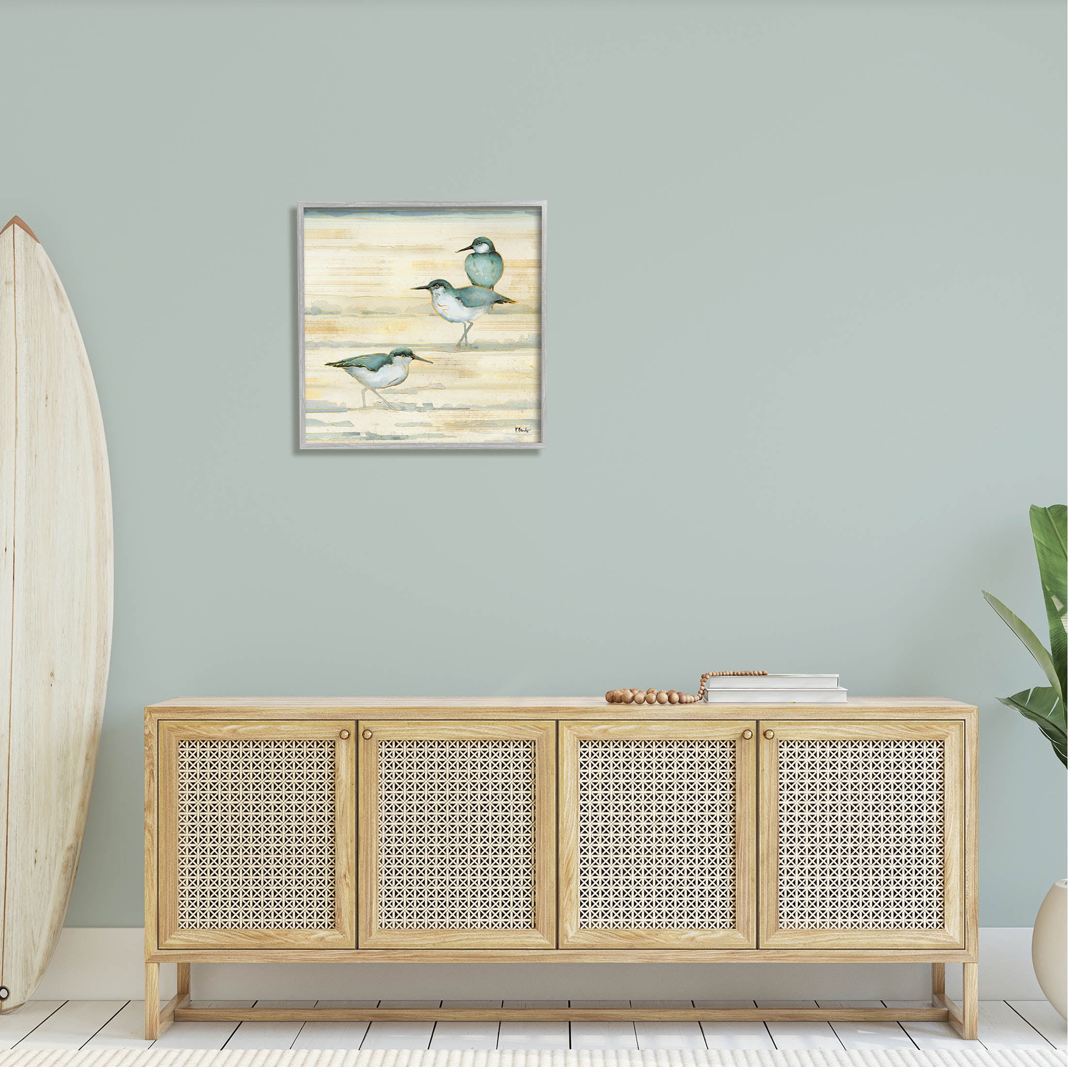 Stupell Industries Oceanside Sandpipers Summer Coast Graphic Art Gray Framed Art Print Wall Art, Design by Paul Brent