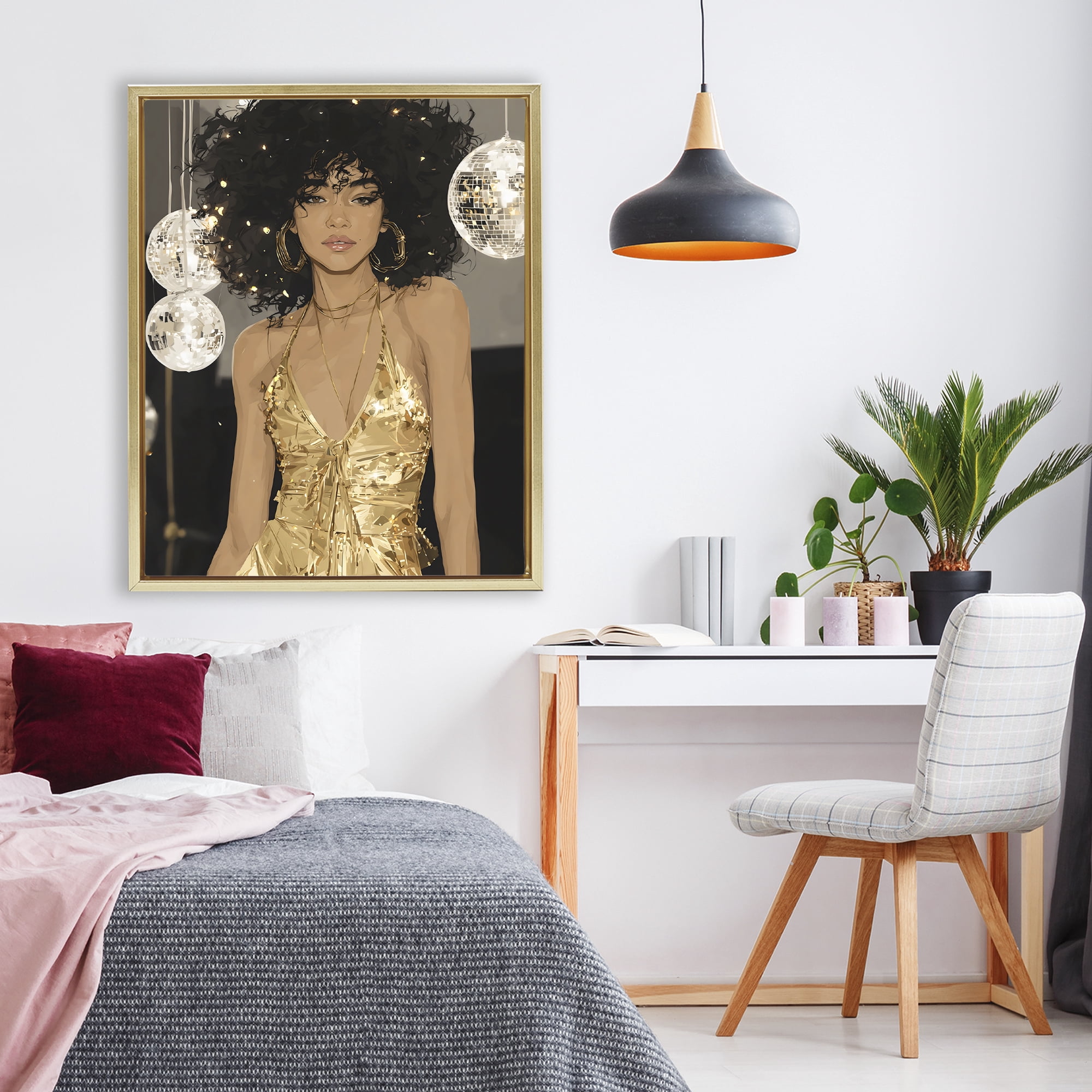 Stupell Industries Golden Disco Dream Party Gold Framed Floater Canvas Wall Art, design by Franklyn Gregory