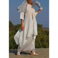 thumbnail image 4 of Lindbes Femmes Irrégulière Loisirs en Vrac Lin Coupe Chemise Tunique Pull-Over Chemisier Bouffant Col Rond Robe Confortable, 4 of 7