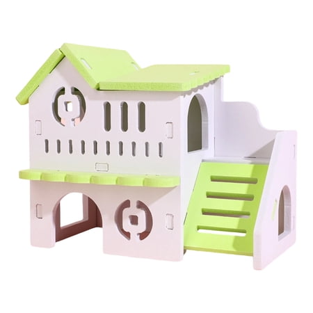 Wooden Hamster Hideout House,Colorful Hideout House with Ramp Small Animal Habitat Decorative Villa (Duplex Villa,Green)