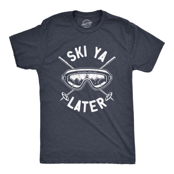 T-shirt Homme Ski Ya Later Drôle Sarcastique Lunettes de Ski Poteaux T-Shirt Graphique Montagne pour Gars (Gris Chiné Noir - Ski) - m