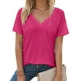 thumbnail image 2 of vigerkar Women's Vneck T-Shirt Lightweight Short Sleeve Cotton Tee for Daily Fashion Clothes (Hot Pink, M), 2 of 7
