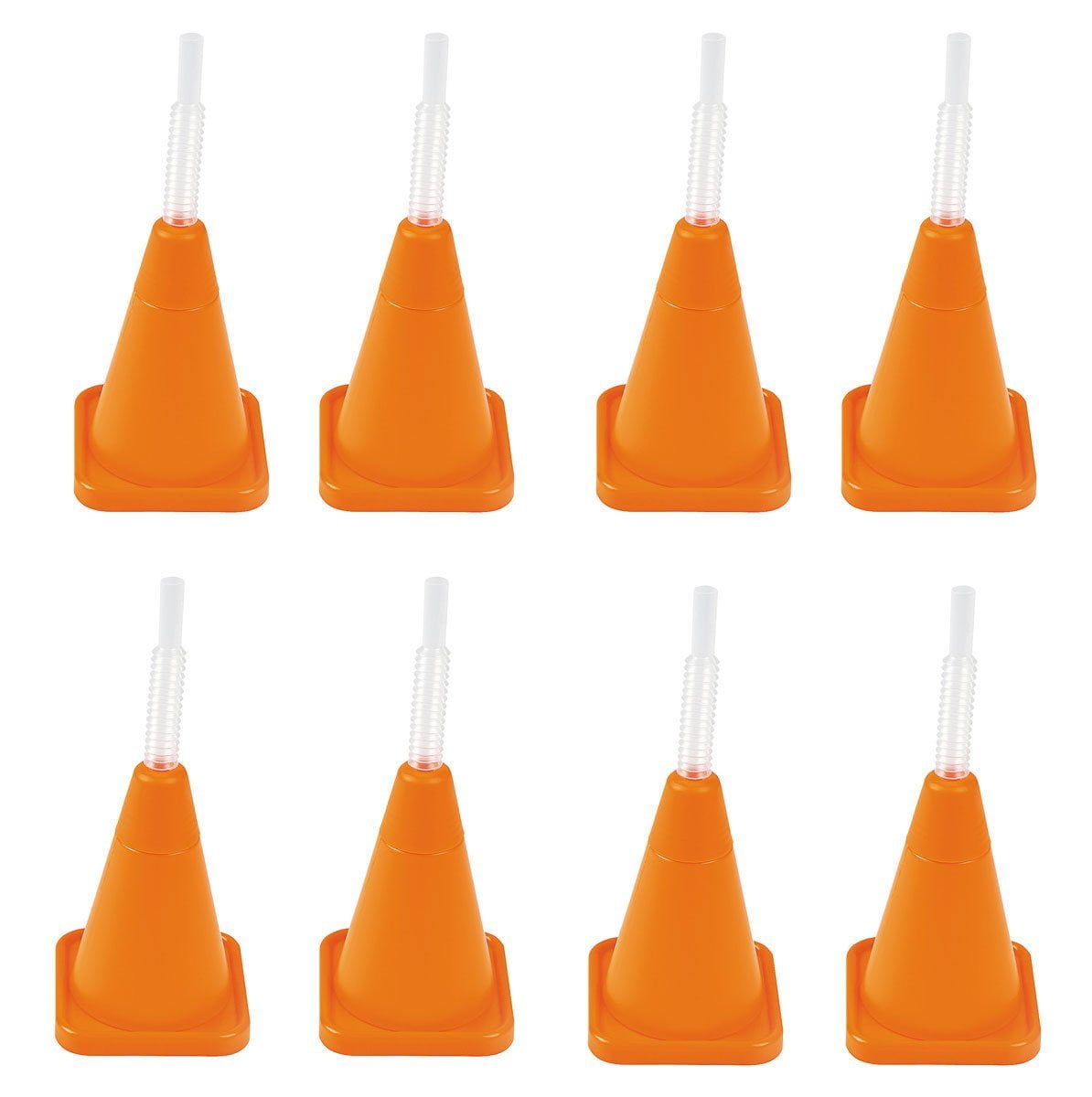 Fun Express 8 Construction Party Cone Plastic Reusable Cups with Straws