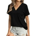 thumbnail image 3 of MOSHU Deep V Neck Womens Tops Curved Hem Shirts for Women Fashion Trendy Blouses Casual Loose Fit Tees Tops, 3 of 9