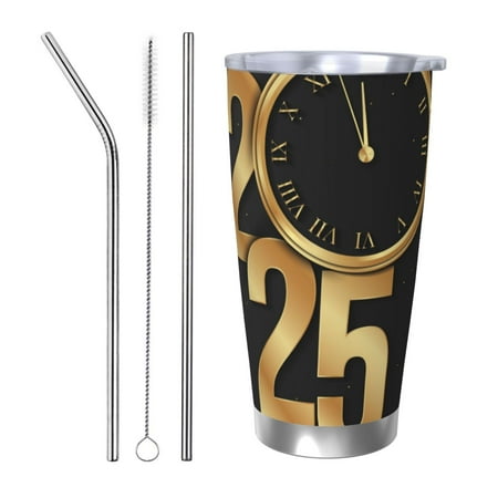 

Vsdgher 2025 Happy New Year 20 Oz Stainless Steel Vacuum Insulated Travel Mug Coffee Cup for Home Office Outdoor Works Great for Ice Drinks and Hot Beverage -Straw Three-piece Set
