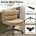 thumbnail image 5 of JONPONY Office Chair Armless Criss Cross Legged Chair with Wheels, Comfy Home Office Desk Chairs, Adjustable Swivel Padded Fabric Vanity Task Computer Chair,Light Brown, 5 of 9