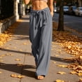thumbnail image 5 of Karymi Wide Leg Pants Woman Linen Blend Wide Leg Pants, Elastic Drawstring Waist Casual Loose Trousers with Pockets, Solid Lightweight Flowy Pants Jeans for Women, 5 of 6