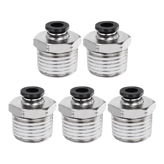 Uxcell 5pcs Push to Connect Fitting 1/4" x 1/2" Thread Brass Straight Union, Black