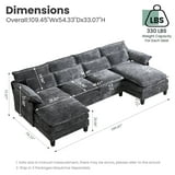 JONPONY 109.49" Modular Sectional Sofa Grey with Sleeper Chaise
