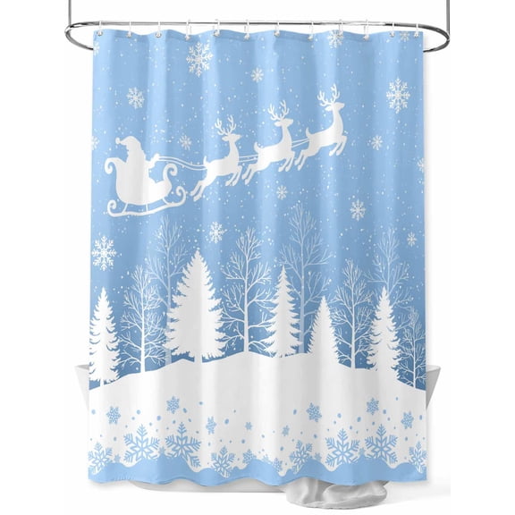 Fsddascl Light Blue Christmas Shower Curtain Set - Extra Long 72" x 96" Washable Bathtub Curtain with 12 Hooks, Xmas Elk Tree Snowflake Waterproof Fabric Stall Shower Curtains for Bathroom/Bathtub