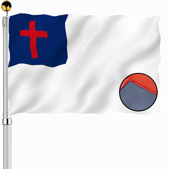 shiyou-Embroidered Christian Christianity Cross Flags 3x5 Outdoor- Jesus Easter Day Nylon Flag Sewn Stripes with 2 Brass Grommets for Outside Outdoor
