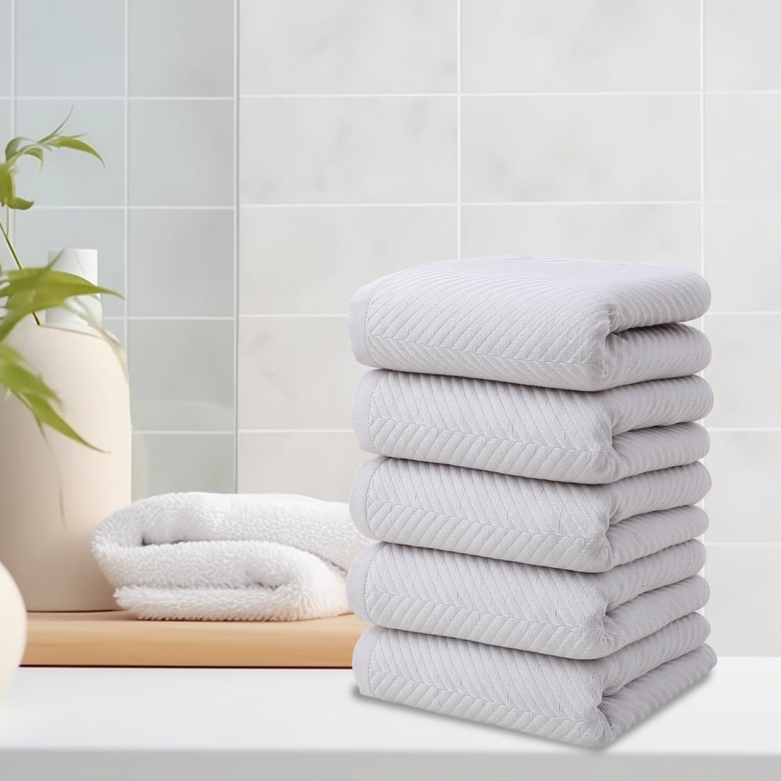 AUHomi 5PCS Microfiber Hand Towels, Pure Cotton Solid Color Bathroom Towel, Highly Absorbent and Soft Washcloths for Bathroom, Gym, Wedding Gift for Couple(29 x 13 in,Gray)