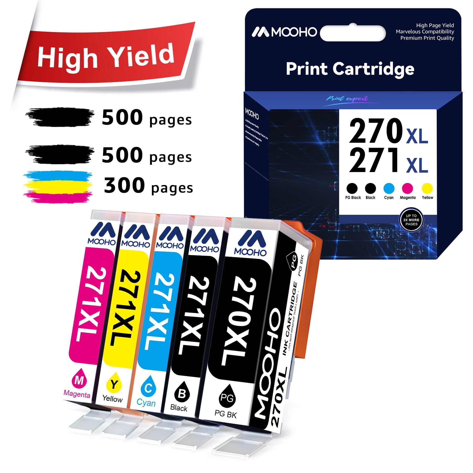 Mooho Ink Cartridges for Canon Ink 270 and 271 for MG6821 TS5020 TS9020 Printer (1 PBK, 1 Black