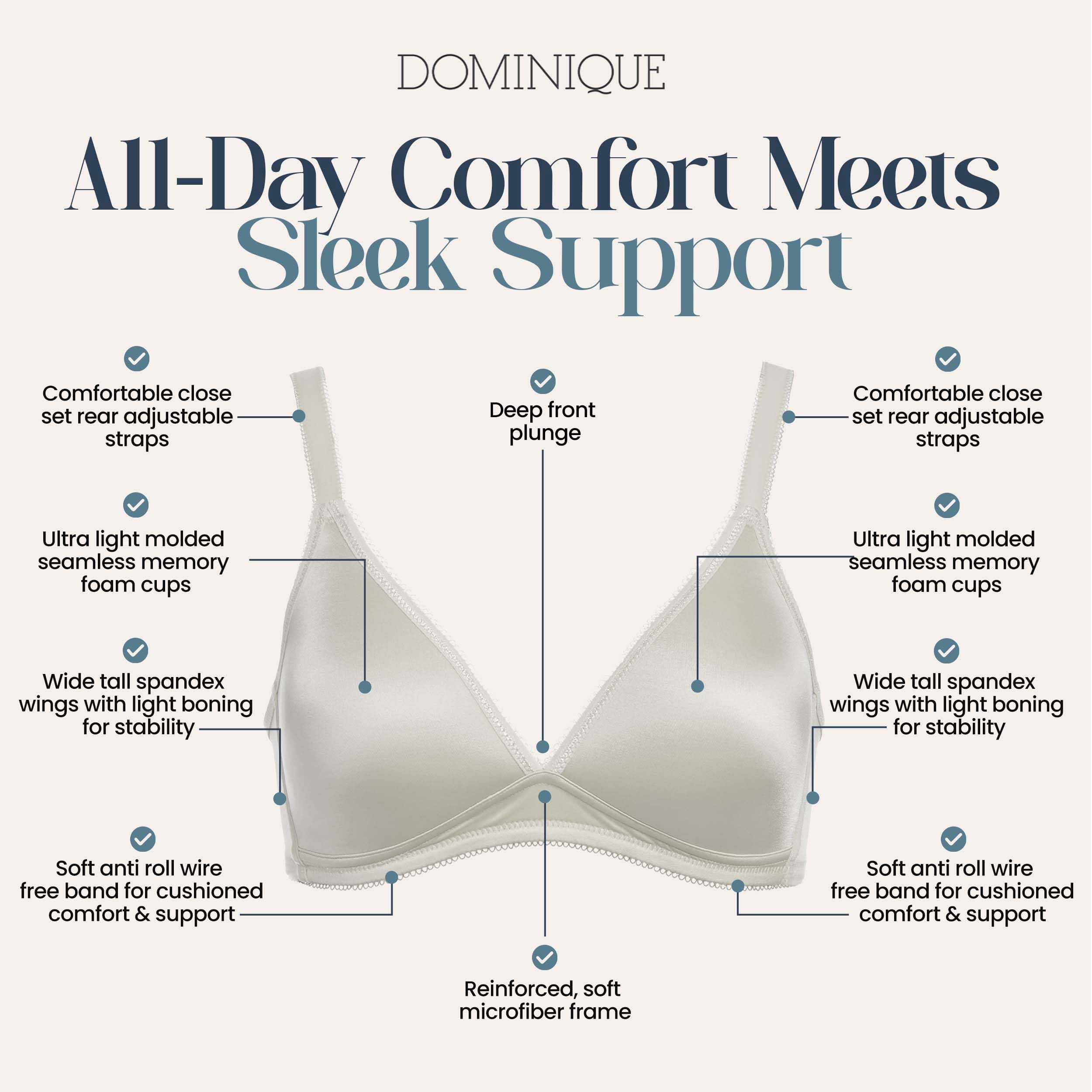 Dominique Sara Wire-Free Soft Cup T-Shirt Bra #5400 – Seamless Everyday Comfort Bra with Memory Foam Cups - Lingerie for Women