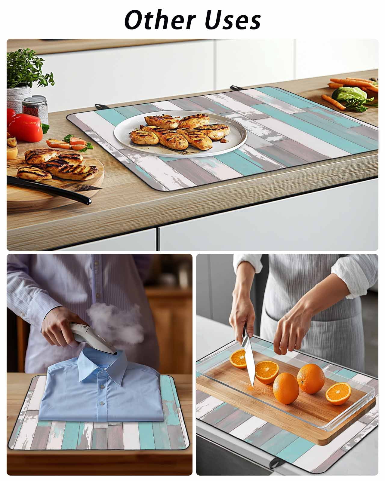 Stove Top Covers for Electric Stove, Turquoise Gray Glass Stovetop Cover Protector, Country Retro Mottled Texture Wood Grain Induction Cooktop Protector Oven Mat for Kitchen Countertop 24"x21"