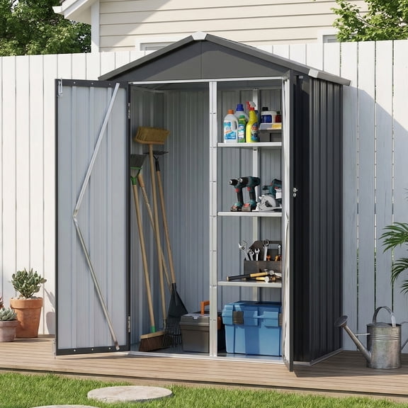 BaPiPro 4x2 ft Outdoor Storage Shed with Floor, Metal Shed with Shelves, Small Tool Shed, Metal Cabinet for Patio Backyard Garden
