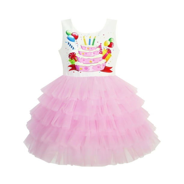 Vestido de Niña Cumpleaños Princess Vestido con Volantes Pastel Estampado de Globos 10