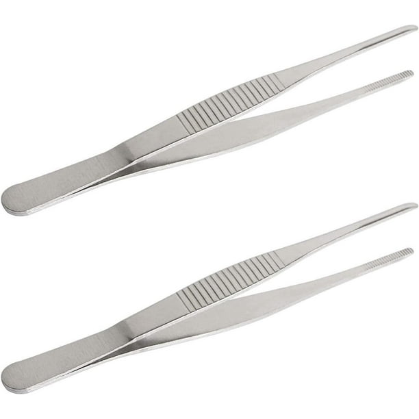 Pinzas de acero inoxidable, pinzas romas rectas de acero inoxidable de 7,87 pulgadas de largo con herramienta de jardín diaria con punta dentada, 2 unidades