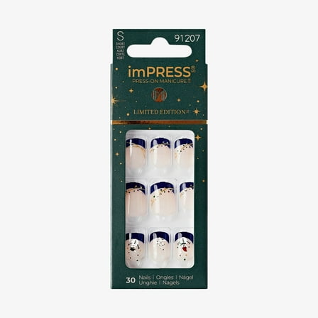 imPRESS Holiday Press-On Nails, Very Merry, Blue, Short Length, Square Shape, 30 Ct.